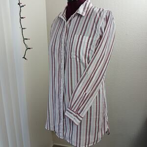 Dip Cotton Stripe Shirt Dress Large cool lightweight mini semi-sheer sleep swim
